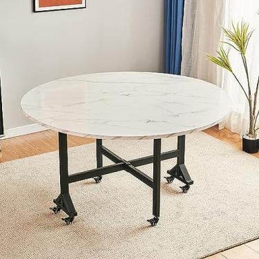 Imagem de Mesa dobrável redonda de 99,8 cm, mesa de jantar versátil, mesa de jantar dobrável móvel, com tampo de mesa grosso e moldura de metal resistente, para casa, cozinha, apartamento (cor: bianco, tamanho