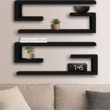 Imagem de Kit de Nichos Minimalista para Sala e Escritório – Prateleira de Parede Decorativa Modelo J(2 Unidades,60x20x20 Mdf Preto)