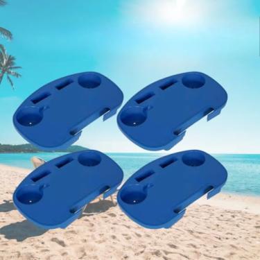 Imagem de Mesa Portátil para Cadeira de Praia - Porta-Copo Azul de Verão, Prática para Lazer ao Ar Livre, Piqueniques e Camping (Kit com 4)