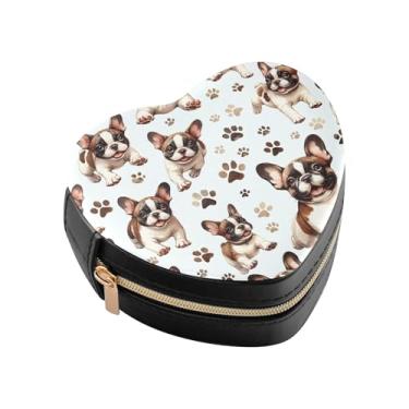 Imagem de Burbuja Caixa de joias em forma de coração com patas de cachorro, mini estojo de viagem para mulheres e meninas, organizador portátil de armazenamento para brincos, anéis, colares e pulseiras
