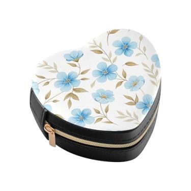 Imagem de Burbuja Caixa de joias com flores em forma de coração, mini estojo de viagem para mulheres e meninas, organizador portátil de armazenamento para brincos, anéis, colares e pulseiras