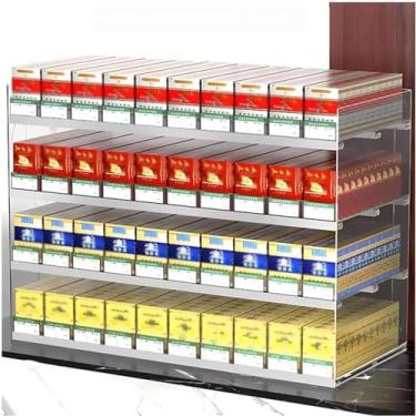 Imagem de Rack de exibição de cigarros de exibição de varejo| Cigarros de acrílico, armário de doces, organizador montado para loja, suporte de parede/empurrador automático de caixa de cigarro na parte superior
