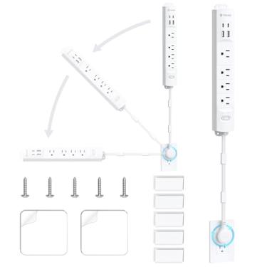 Imagem de TROND Extensor de tomada de régua elétrica com plugue rotativo de 360°, cabo de extensão de 3 m com tomadas de parede multiplugue e 4 USB (2 USB C), protetor contra sobretensão 1440J, montável para