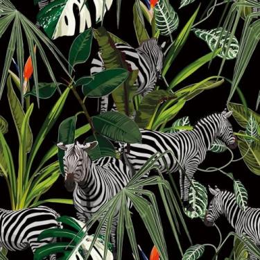 Imagem de COKCOKR Papel de parede zebra, 43 cm x 600 cm, papel de parede removível impermeável tropical selva vinil autoadesivo para sala de estar, quarto, banheiro, armário de parede
