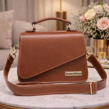 Imagem de Bolsa Pequena Feminina Transversal e de Mao - Lorena Vitória, Caramelo