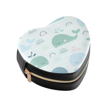 Imagem de Burbuja Baleias fofas em forma de coração, mini estojo de joias de viagem para mulheres e meninas, estojo portátil organizador de armazenamento para brincos, anéis, colares e pulseiras