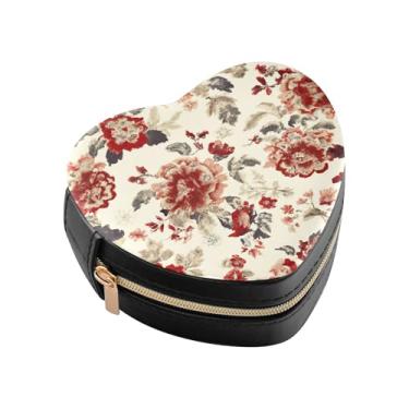 Imagem de Burbuja Caixa de joias retrô em forma de coração, mini estojo de joias de viagem para mulheres e meninas, organizador portátil de armazenamento para brincos, anéis, colares e pulseiras