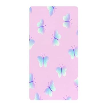 Imagem de Blueangle Lençol de berço padrão para berço infantil - Lençóis de algodão macio e respirável com borboletas pastéis coloridas (120)