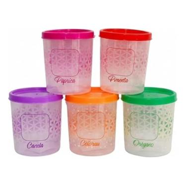 Imagem de Kit 5 Potes Porta Mantimentos Coloridos Com Tampa Vedada Empilhavel Para Cozinha Copa Ou Churrasco