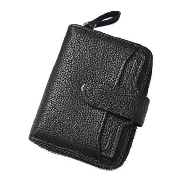 Imagem de Carteira feminina com janelas transparentes - 9 compartimentos para cartões, 3 compartimentos para notas e bolso com zíper, PU, 12 x 9 cm (preto, rosa, branco, azul, vermelho), Preto, Clássico