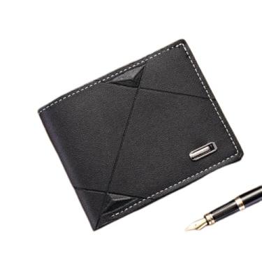 Imagem de Carteira masculina minimalista fina com clipe para dinheiro – Design de couro PU dobrável com zíper e porta-cartões, Carteras para Hombres, Preto, Slim