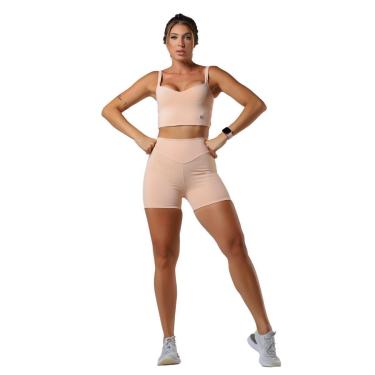 Imagem de Conjunto Fitness Feminino Curto Top Duplo Decote Princesa Shorts Biker Cintura Alta Compressão-Feminino