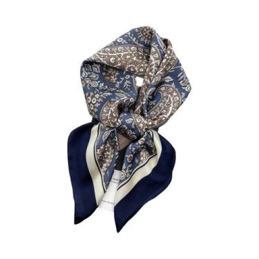 Imagem de Lenço Quadrado De Cetim Estampado De 70cm Para Mulheres, Design De Lux