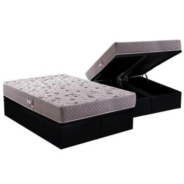 Imagem de Cama Box Baú Queen: Colchão Anatômico Herval D45 / Ag65 Black Double Face + Base Black(158X198)
