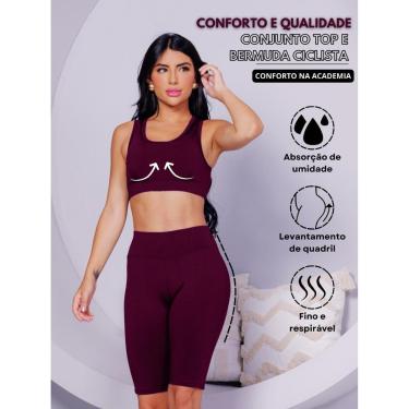 Imagem de Conjunto Academia Top Essencial E Bermuda Ciclista Sinta O Conforto Na Academia Com Wolfox-Feminino
