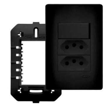 Imagem de Conjunto Tomada Dupla 10A + Interruptor Simples Habitat Black Preto - 