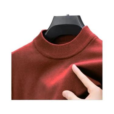 Imagem de Suéter Masculino Casual De Tricô Gola Alta Sólida Para Outono Inverno 