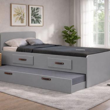 Imagem de Cama Solteiro com Cama Auxilia e Gavetas Cindy Cinza