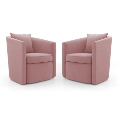 Imagem de Kit 02 Poltronas Decorativas Sala de Estar Aimê Veludo Rosê - Abmaza