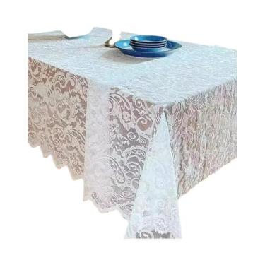 Imagem de Toalha De Mesa Retangular Branca De Renda Estilo Vintage Para Casament
