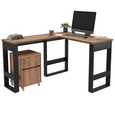 Imagem de Mesa Para Computador Em L Com Armário Baixo Chess F04 Preto-solanum - Mpozenato