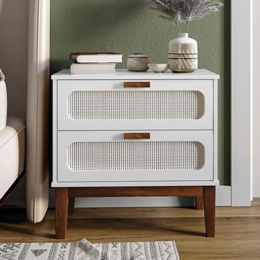 Imagem de Mesa De Cabeceira Mdf Decorativa 2 Gavetas Vintage 60 Cm Santorini Branco