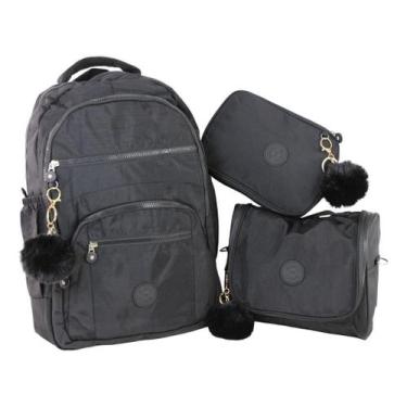 Imagem de Kit Mochila Feminina Escolar com Frasqueira e Estojo Nylon Resistente 