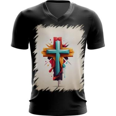 Imagem de Camiseta Gola V da Cruz de Jesus Igreja Fé 23 - Kasubeck Store®, P