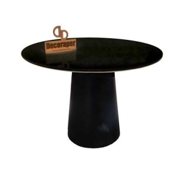 Imagem de Mesa Jantar Cone Laqueado Tampo Redondo Laca Com Vidro 90cm Preto - DE