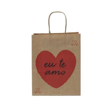 Imagem de Sacola kraft eu te amo 17,5x8,5x21,5cm c/ 50un - TAMAROZZI EMBALAGENS