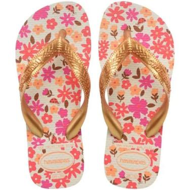 Imagem de Chinelo infantil havaianas kids flores, 29/30, Bege dourado