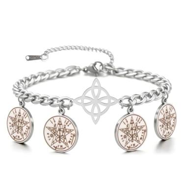 Imagem de Dreamtimes Pulseira nó de bruxa pulseira pentagrama tetragrama pulseiras de aço inoxidável com nó celta para mulheres e homens joias de proteção amuleto de bruxa e talismã, Mittelgroße, Aço inoxidável