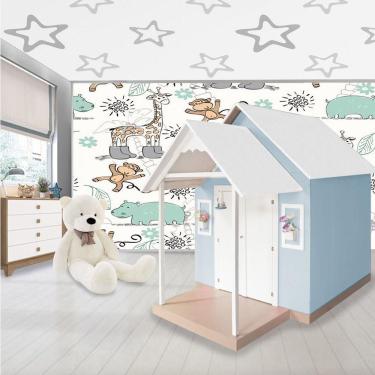 Imagem de Casinha de Brinquedo Infantil de MDF L12 com Telhado Branco Azul Bebê e Varandinha Criança Feliz
