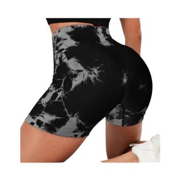 Imagem de Shorts Esportivos De Yoga De Cintura Alta Sem Costura Tie Dye De Secag