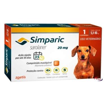 Imagem de Simparic Antipulgas e Carrapatos 20Mg 5,1 Até 10Kg 1Comp Para Cães - Z