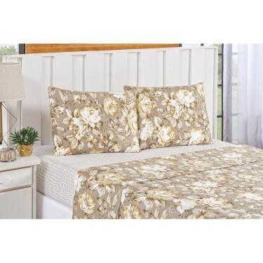 Imagem de Jogo De Lençol Cama King 4 Peças Bouti Floral Cáqui
