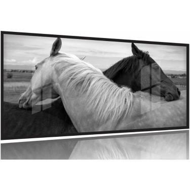 Imagem de Quadros Decorativos Cavalo Pretobranco 130x60 Moldura Preta 2x2