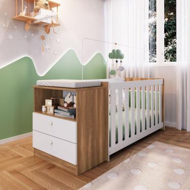 Imagem de Conjunto Quarto de Bebê 1 Berço com Colchão 1 Cômoda Trocador Aconchego Completa Móveis Nogal Manchester
