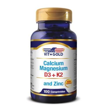Imagem de Cálcio Magnésio Zinco + Vitamina D3 E K2 Vitgold 100 Compr.