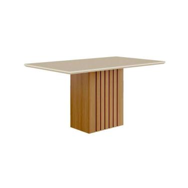 Imagem de Mesa de jantar retangular com tampo de vidro ana off white e nature 130 cm