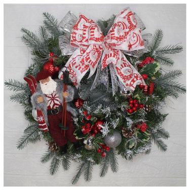 Imagem de Guirlanda Natalina Enfeite De Porta Papai Noel Esquiador 60cm