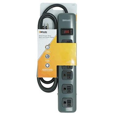 Imagem de Woods 41386 Faixa de energia de metal com 6 tomadas, interruptor de disjuntor de segurança reiniciável, cabo de 5 pés