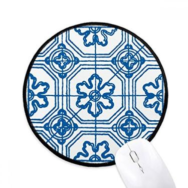 Imagem de DIYthinker Talavera Tapete de mouse com ilustração de flores padrão azul desktop escritório tapete redondo para computador