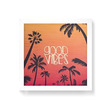 Imagem de Arte Maníacos Quadro decorativo com moldura caixa branca em Madeira - Coqueiros Good Vibes - 30x30cm