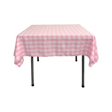 Imagem de LA Linen Toalha de mesa quadrada xadrez de poliéster 132 x 132 cm, rosa e branco