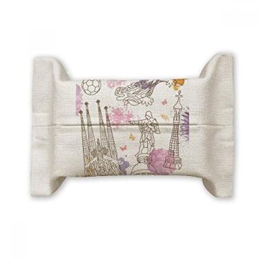 Imagem de Estátua de futebol da Catedral de Barcelona, Espanha, suporte de cobertura de papel para lenços faciais, saco de linho de algodão