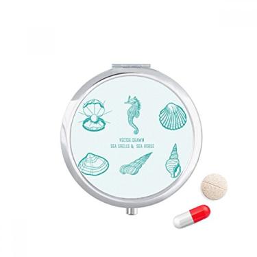Imagem de Caixa de comprimidos Blue Hippocampus com padrão de vida marinha e bolso para remédios