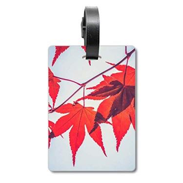 Imagem de Folhas de bordo vermelhas com imagem de planta natureza bolsa de mala, etiqueta para cartão de bagagem, etiqueta para pendurar Scutcheon