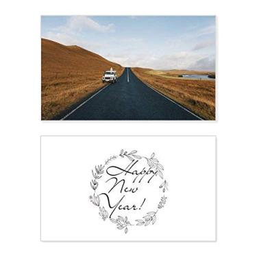 Imagem de Autumn Car Country Road Travel Sky Grass New Year Festival Cartão de felicitações Bless Message Present