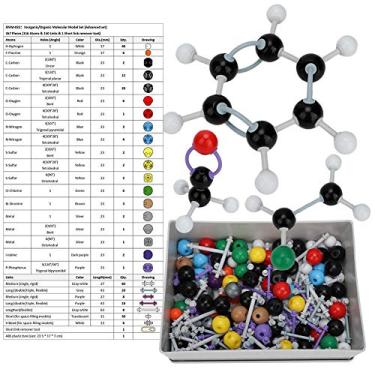 Imagem de Modelo de estrutura molecular, Safe Strong 267 Pcs Kit de estrutura molecular orgânica inorgânica Conjunto de modelos de links para alunos e professores de laboratório